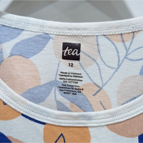 Tea Collection Orange Peach Fruit Blue Sun Dress Cotton Summer Girls Size 12 - Picture 6 of 7